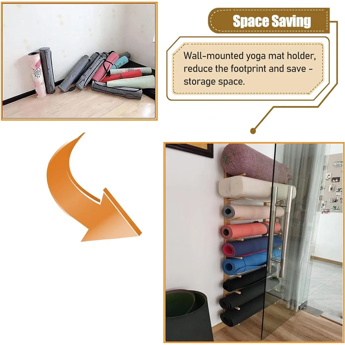 Wandmontierter Yogamattenhalter – Platzsparende Aufbewahrung für Trainingsgeräte mit mehrstufiger Schaumstoffrollenablage und Mattenhalter aus Holz für die optimale Organisation Ihres Heim-F