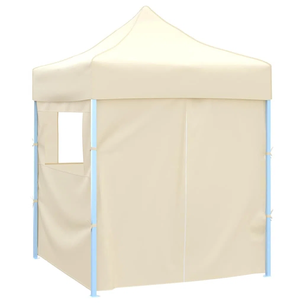 Faltpavillon mit 4 Wänden aus cremefarbenem Stahl, 2 x 2 m, für