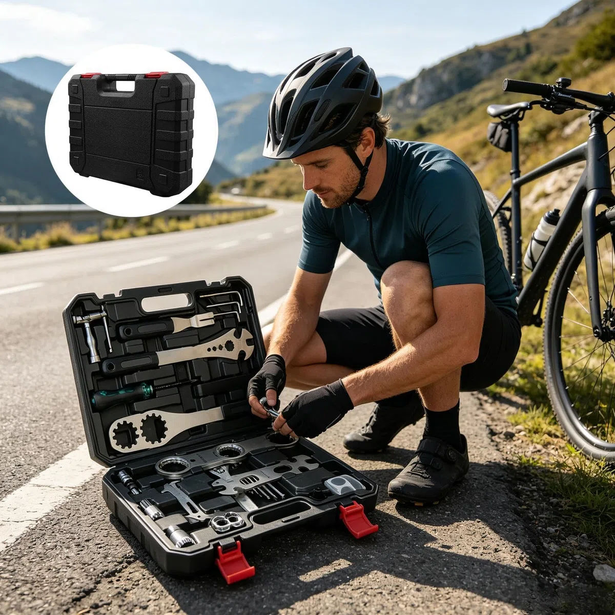 Fahrrad-Reparaturset und Werkzeugkoffer Schraubenschlüssel-Set mit