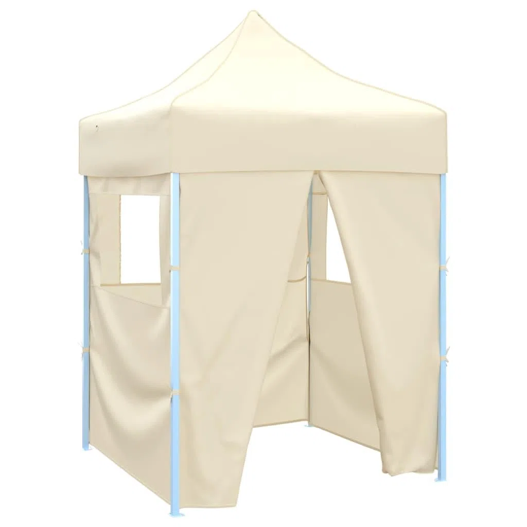 Faltpavillon mit 4 Wänden aus cremefarbenem Stahl, 2 x 2 m, für