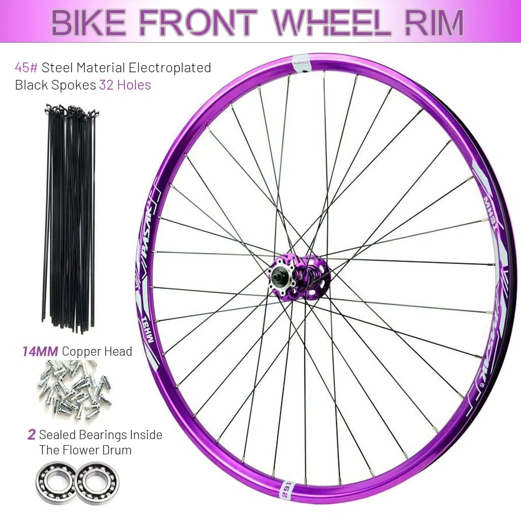 26/27,5/29 Zoll Fahrradfelgen aus Aluminiumlegierung, genietete Felge, 4 abgedichtete Lager, lila, für Hybrid-/MTB-Bikes, 7-12-Gang 32-Loch-Kassette.