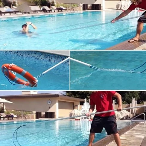 Generisch 3,65 m Lange, teleskopierbare Rettungsstange mit Körperhaken, Notfallausrüstung für Schwimmbäder, ausziehbares Rettungswerkzeug mit robustem Seil
