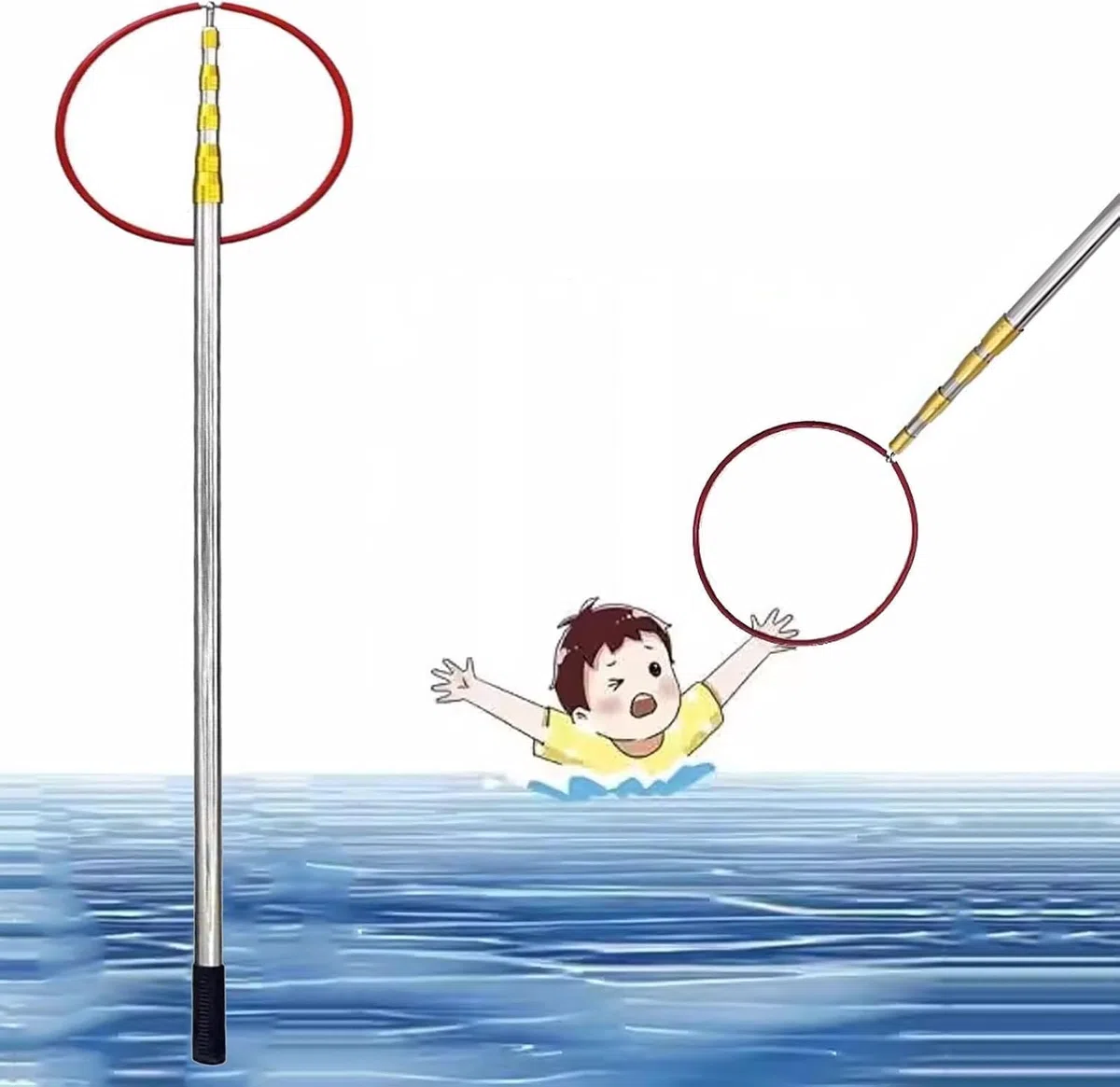 Generisch Einziehbarer Pool-Sicherheitshaken mit Gummigriff – 4 m Lange Rettungsstange für Schwimmer, tragbare Notfallausrüstung für Wasserparks und Strände, Rettungswerkzeug