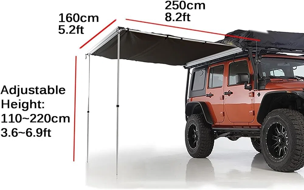 Autodachzelt, Automarkise, ausziehbares Dachzelt für den Außenbereich, wetterfestes Zelt aus 420D Oxford-Stoff mit Tragetasche(Size:250 * 160cm)